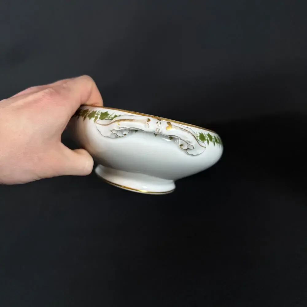 Vintage Limoges France Oval Serving Dish white with floral Grape gold trim 12